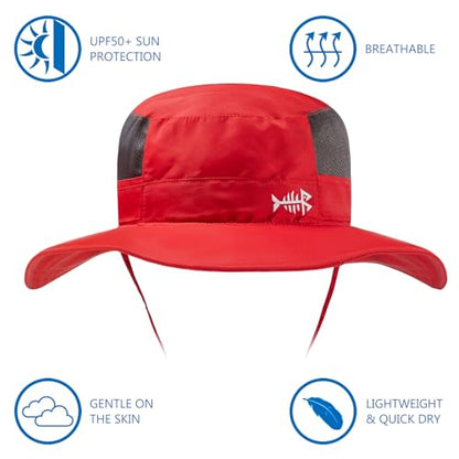 BASSDASH UPF 50+ Sun Fishing Hat Water Resistant with Detachable Neck Flap - color: Red