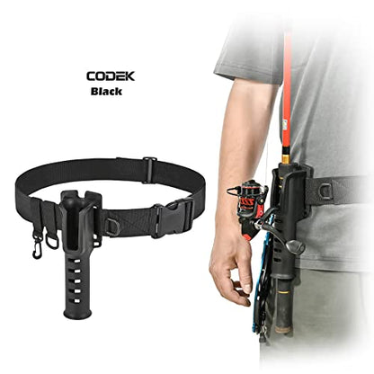 CODEK Fishing Waist Belt Rod Holder - Adjustable Wading Belt With Portable Pole Inserter for Spinning, Casting Reel, Surf, Kayak, Fly Fishing Gear Accessories - Wader Strap - style: Black