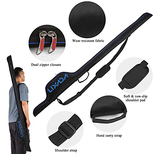 Lixada 63 Inch Fishing Rod Bag Portable Fishing Rod Reel Protective Case, Folding Fishing Pole Holder Cover Rod Tackle Organizer - color: Blue