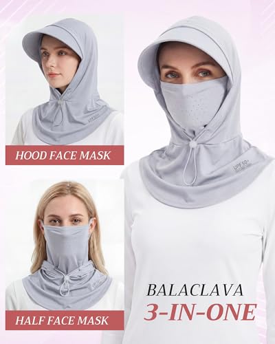 Shihanee 3 Pack Balaclava Face Mask Sun Protection Hood Cooling Breathable Full Head Mask for Men Women Fishing Cycling - color: Khaki, Pink, Light Gray