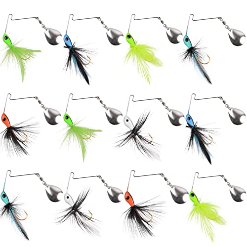Spinner Baits Fishing Lures for Trout Crappie Panfish, Mini Rooster Baits Tail Spinner Lures Trout Spinnerbaits Swim Jigs for Bass Crappie Panfish Perch Bluegill