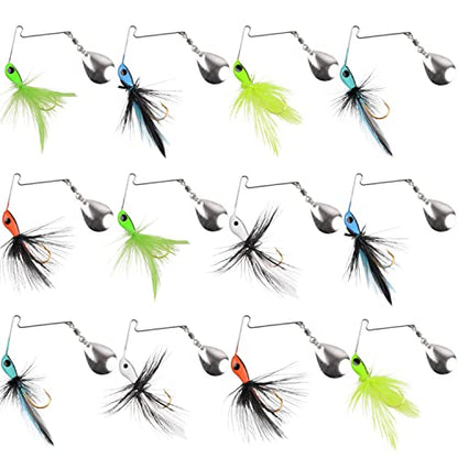 Spinner Baits Fishing Lures for Trout Crappie Panfish, Mini Rooster Baits Tail Spinner Lures Trout Spinnerbaits Swim Jigs for Bass Crappie Panfish Perch Bluegill