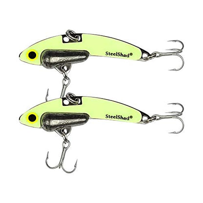 SteelShad Mini Series (1/4 oz) - 2 Pack - Glow in The Dark Fishing Lures - Lipless Crankbait for Freshwater Fishing - Perfect for Ice Fishing, Pan Fishing, Crappie, Walleye and Bass - color: Glow Yellow