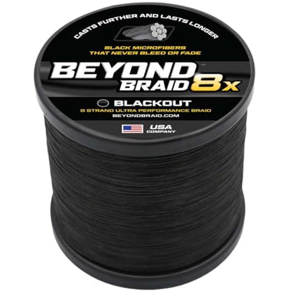 Beyond Braid Braided Fishing Line -Super Strong - Abrasion Resistant - No Stretch -Blue Camo, Moss Camo, White, Green, Pink, Blue, 4 Strand 8 Strand - color: Blackout 8X - No Fade, size: 15LB (2000 Yards)