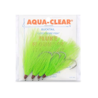 Aqua-Clear, Bucktail Jigs Saltwater Fishing Lures, Flounder Fluke Sea Trout Weakfish Croaker Rig, 3/0 XL Nickel Octopus Hook with White Hair - color: Chartreuse