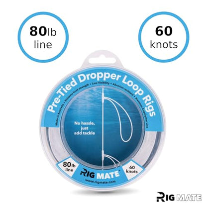 80 lb Pre-Tied Dropper Loop Rigs. Fishing Line Spool. Loops 18 Inches Apart with 5.5 Inch Loop Size. Perfect for Saltwater & Freshwater Fishing. Perfect for Snapper & Other Bottom Feeding Fish.