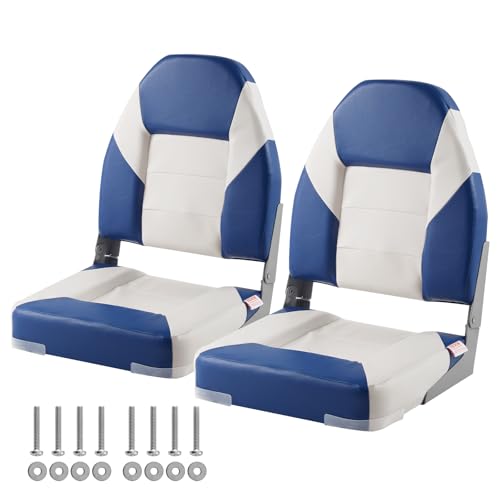 VEVOR 2-Pack 21.85" High Back Boat Seat with Thickened Sponge Padding and Hinge, Fold-Down Boat Captain Chairs, Easy to Store, Ideal for Fishing, Sightseeing