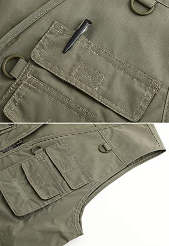 Spanye Mens Fishing Vest Multi Pocket Vests Safari Travel Photo Work Jacket Alive Outerwear - color: Army Green, size: 4X-Large