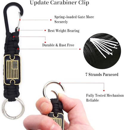 Heavy Duty Braided Paracord Lanyard Keychain with USA Flag, Parachute Rope Necklace Keychains, Braided Strong Lanyard - color: 2 Pcs Black Lanyard