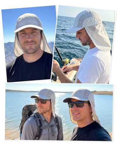 Mens Sun Hat with Breathable Mesh Sun Hats for Men Sun Protection Fishing Hat with Neck Flap for Hiking Cycling - color: Light Grey