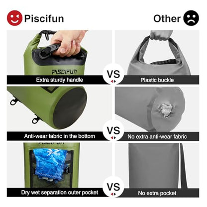 Piscifun Dry Bag, Waterproof Floating Backpack 10L/20L/30L/40L with Waterproof Phone Case for Boating, Kayaking, Fishing - color: Light Green, style: 30l
