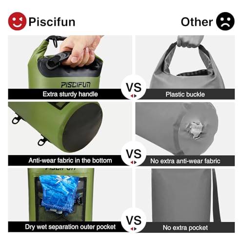 Piscifun Dry Bag, Waterproof Floating Backpack 10L/20L/30L/40L with Waterproof Phone Case for Boating, Kayaking, Fishing - color: Grey, style: 20l