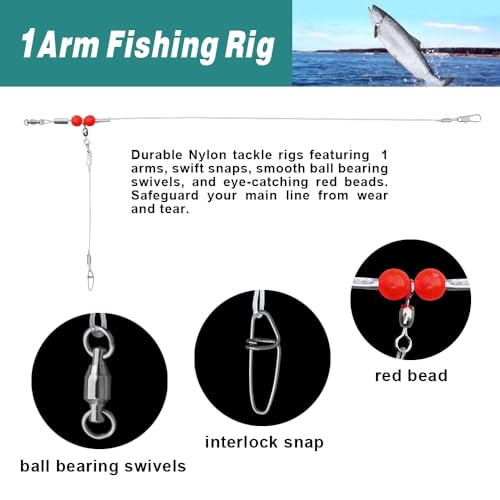12/24pc Mono Leader Rigs - High Low Surf Fishing, Snaps, Swivels, Beads, 1/2 Arm for Bait, Lure, Hook, Salt/Freshwater