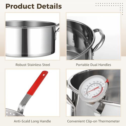 10 QT Stainless Steel Deep Fryer Pot with Basket Lid Tongs Thermometer, Fish Fryer Set for Propane and Gas Stoves, Not for Induction or Electric Cooktops