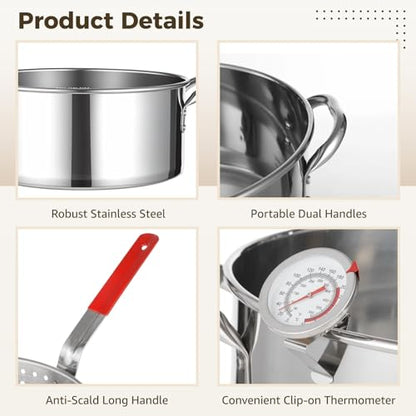 10 QT Stainless Steel Deep Fryer Pot with Basket Lid Tongs Thermometer, Fish Fryer Set for Propane and Gas Stoves, Not for Induction or Electric Cooktops