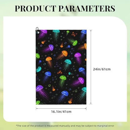 Colorful Marine Jellyfish Golf Towel 16" X 24" with Clip Golfer Bags Accessories Gifts - color: Colorful Marine Jellyfish