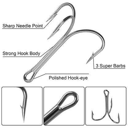 15/30pcs Classic Treble Fishing Hooks Large Size Silver Triple Barbed Fish Hook Strong Sharp Saltwater Fishing Hooks Size 4/0 6/0 7/0 8/0 9/0 10/0 - size: 7/0 - 15pcs