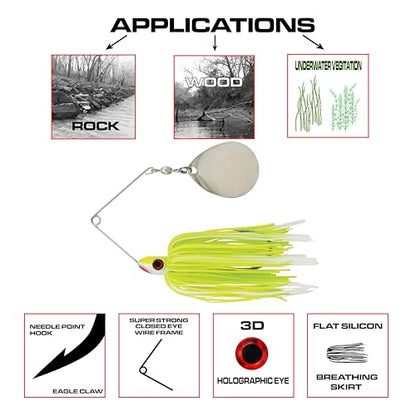Redman Spinner Bait by Jimmy Houston, 3/8 Ounce Colorado Spinnerbait - color: Chartreuse Green White