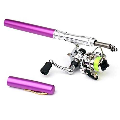 Lixada Fishing Rod Reel Combo Mini Pen Fishing Pole Kit Telescopic Fishing Rod Spinning Reel Combo Kit - color: Purple, size: 1.4 m