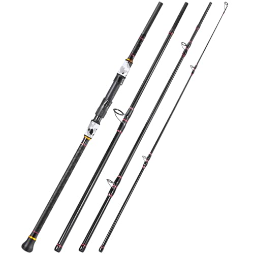 Sougayilang Surf Fishing Rod Portable Travel MH/H Surf Spinning Rod 4 Piece Carbon Fiber Saltwater Fishing Rod 10'/11'/12'/15' - color: gray, size: 12ft-Spinning-4Pc-H