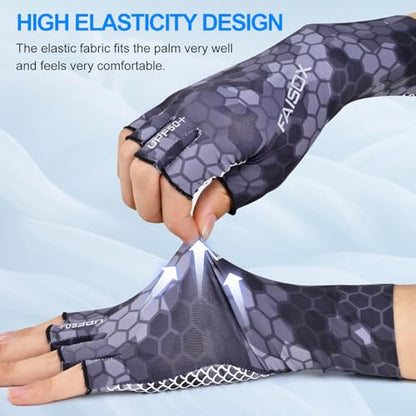 Fly Fishing Gloves Men Sun Sleeves Fingerless UPF Camo Quick-Drying UV Sun Protection for Kayak Rowing Adults Women - color: Checkered Camo, size: Small