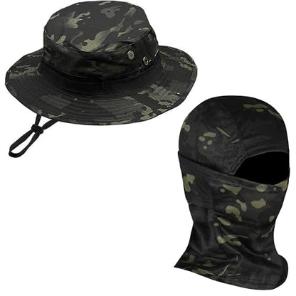 Men Camo Sun Hat Neck Mask Balaclava Set Sun Protection Boonie Fishing Hat Hiking Cycling Outdoor Sport Windproof