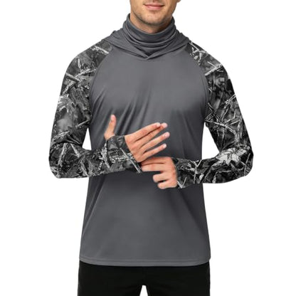 Men's UPF 50+ UV Protection Fishing Shirt with Face Mask Long Sleeve Quick Dry Breathable Sun Hoodie for Beach - color: A Gray, size: Small