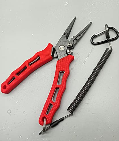 EDSTAR Fishing Pliers,Fish Lip Grippers with Missing Rope,Braid Scissors, Fishing Tools Set, Fishing Gifts for Men - color: 1# Red set