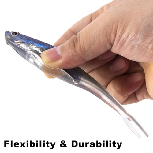 Dr.Fish Soft Plastic Baits, Fork Tail Soft Jerkbait Minnow Lures, 3 to 4-3/4 Inches Soft Swimbaits Jerk Shad Baits Crappie Bass Fishing Lures - color: Light Brown, size: 3"-6 Pack