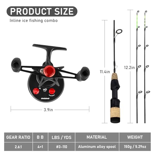 QualyQualy Ice Fishing Rod and Reel Combo 24 inch M/ML Inline Ice Fishing Combos 2 Different Tips for Walleye Perch Panfish and Trout - color: 24'' M/ML-Left
