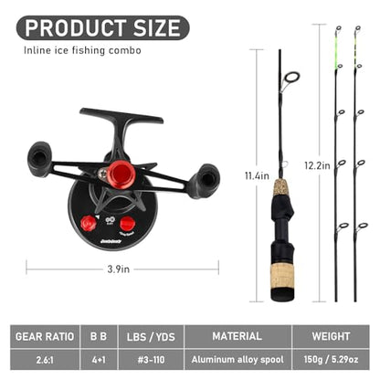 QualyQualy Ice Fishing Rod and Reel Combo 24 inch M/ML Inline Ice Fishing Combos 2 Different Tips for Walleye Perch Panfish and Trout - color: 24'' M/ML-Left