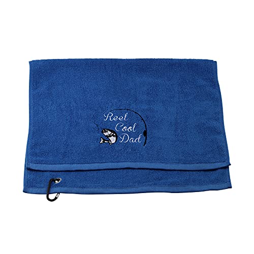 Fishing Towel Fisherman Gift Reel Cool Dad Papa Embroidered Towel with Clip - color: Reel Cool Dad