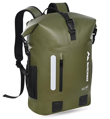 MARCHWAY Roll Top Waterproof Backpack, Floating Dry Bag 20L/30L/45L with Ergonomic Rectangular Base, Cushioned Back, Hip Strap for Hiking Camping Kayaking Travel (Army Green, 30L) - color: Army Green, size: 30L