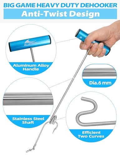 BLUEWING Fishing Hook Remover 12in/24in Stainless Steel Fish Dehooker Saltwater Push and Pull Dehooking Tool, Twist Resistance Design 1pc - color: Blue, size: 24", style: Dual Curve Design