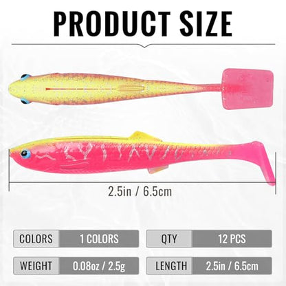TRUSCEND Shadtale Easy Catch Soft Fishing Lures with BKK Hooks - Trembly Sinking and Vibrating Swim for More Bites, Pre-Rigged Swimbaits for Bass, Trout, Crappie, Walleye, Freshwater Saltwater Fishing - color: F-2.5",0.08oz,12pcs