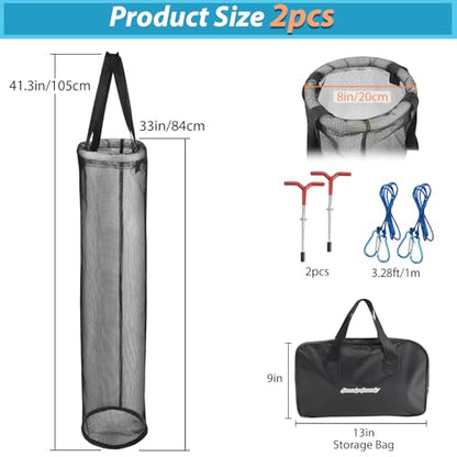 QualyQualy 2-Pack Ice Fishing Live Well, Floating Fish Basket for Live Fish Bait Bucket, Foldable Rubber Coated Fish Bag for Live Caught & Minnow Bucket| Fits All Ice Holes, Carabiner Included
