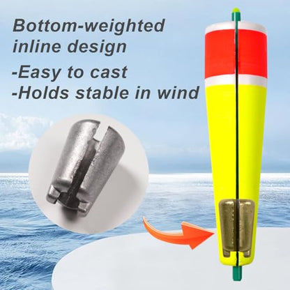 wondersee Fishing Floats Weighted Slotted Peg Popping Floats Slip Bobbers, Pack of 4 - color: Yellow, size: 3in.