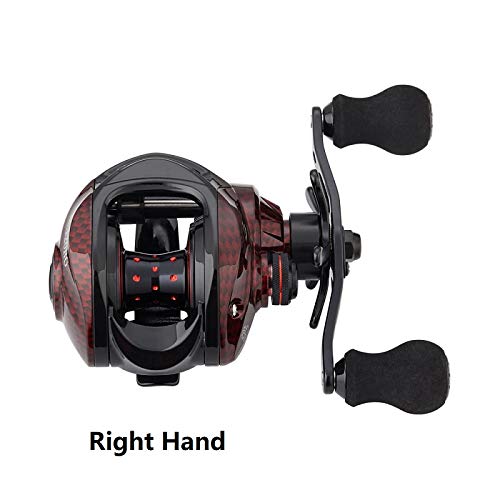 FISHDROPS Baitcaster Reels, 9+1BB, CNC Aluminum Spool, Magnetic Brake System Bait Caster Reel High Speed Gear Ratio 7.0:1 Ultra Smooth Low Profile Baitcasting Fishing Reel - color: Right - Carbon Red