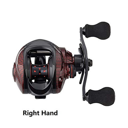 FISHDROPS Baitcaster Reels, 9+1BB, CNC Aluminum Spool, Magnetic Brake System Bait Caster Reel High Speed Gear Ratio 7.0:1 Ultra Smooth Low Profile Baitcasting Fishing Reel - color: Right - Carbon Red