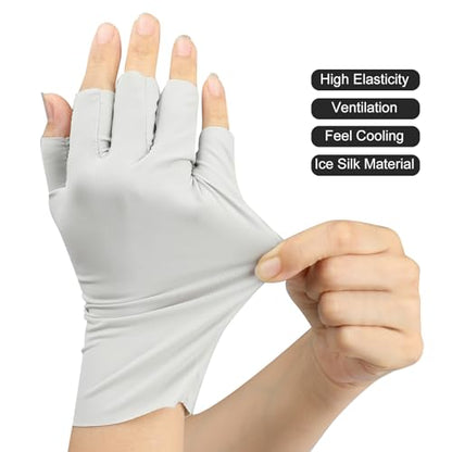 Senkary 3 Pairs Sun UV Protection Gloves Ice Silk Fingerless Gloves Breathable Driving Sunscreen Summer Nail Gloves for Women - color: Khaki, Gray and Black