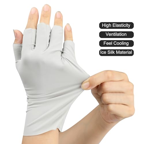 Senkary 3 Pairs Sun UV Protection Gloves Ice Silk Fingerless Gloves Breathable Driving Sunscreen Summer Nail Gloves for Women - color: White, Gray and Black