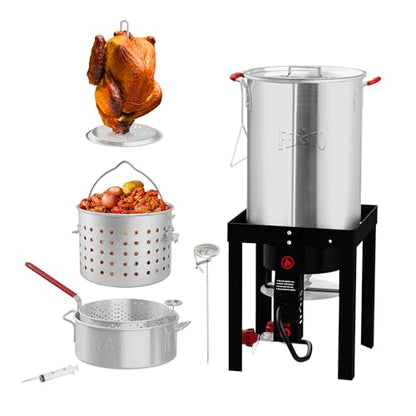 Feasto 30 Qt Turkey Fryer with Basket & 10QT Fish Fryer Kit | 50,000 BTU Outdoor Propane Burner, Multi-use outdoor cooker, for Lobster, Crab, Crawfish, Shrimp Boiling and Frying - size: 30 qt & 10 qt