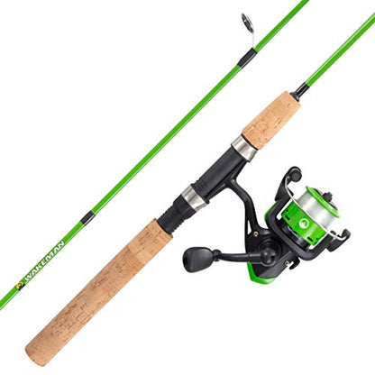 Fishing Rod and Reel Combo - Kettle Series Fiberglass Pole with Spinning Reel, Cork Handle, and Beginners Tackle Kit by Wakeman