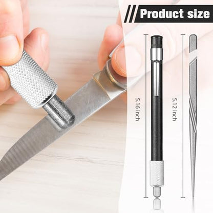 Honoson 2 Pieces Diamond Retractable Knife Sharpener Steel Sharpening Rod for Kitchen Outdoor Serrated Stick Tools (Silver, Black) - color: Silver, Black