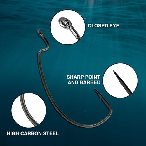 Reaction Tackle Offset EWG Worm Hooks - Super Strong Wide Gap Texas Rig Hooks for Soft Plastic Baits - High Carbon Steel Bass Fishing Hooks (25-Pack) - size: #4/0