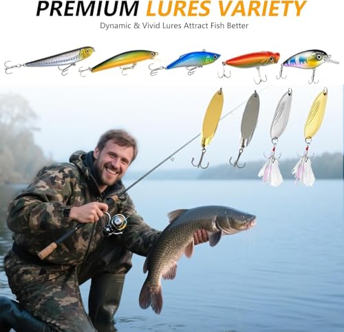 Fishing Lure Kit for Freshwater Saltwater Bass Trout Salmon – 431pcs Tackle Box with Spoons, Soft Plastics, Spinnerbaits, Crankbaits, Hooks and Fishing - color: 431pcs