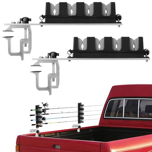 Fishing Rod Holder for Truck Bed, Aluminum Clamp-On Fishing Rod Rack, Holding 4 Rods, Support Horizontal or Vertical Install, Fishing Pole Roof Rack for Pickup