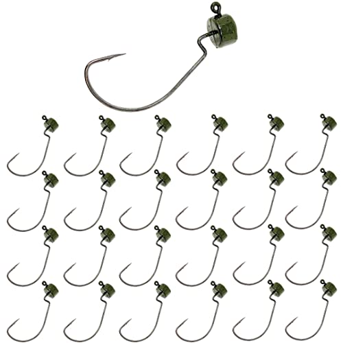 Reaction Tackle Mushroom Jig Heads for Ned Rig Finesse Bass Fishing, Stand-Up Design with Standard and EWG Hook Options (25-Pack) - color: Green Pumpkin EWG, size: 3/16 Oz