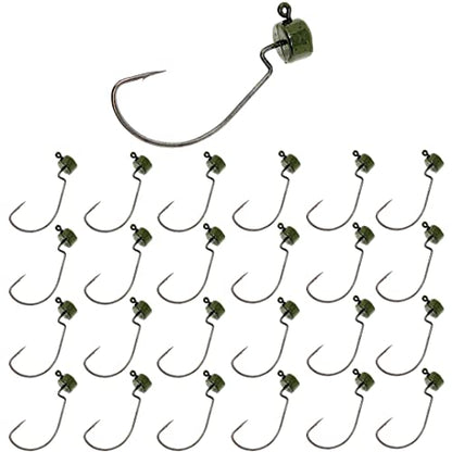 Reaction Tackle Mushroom Jig Heads for Ned Rig Finesse Bass Fishing, Stand-Up Design with Standard and EWG Hook Options (25-Pack) - color: Green Pumpkin EWG, size: 1/8 Oz