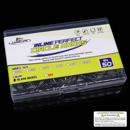 LURELINK-Inline-Circle-Hooks-Saltwater-for-Catfish-Bass-Octopus-Hooks-Fishing-Hook-Freshwater 50 Pack - color: Black, size: 7/0 50-Pack